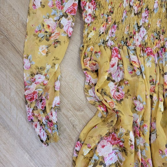 O.P.T Wick Smocked Crinkled Chiffon Romantic Floral Midi dress, size medium - Picture 6 of 8